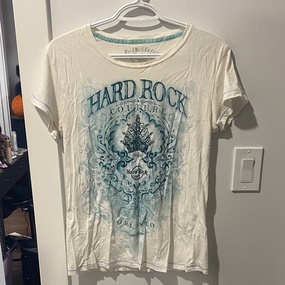 Hard Rock Couture Cream Tee with Silver Accents